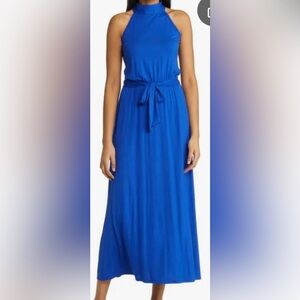 Loveappella Navy Blue Tie Front Halter Sundress